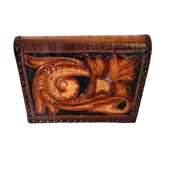 Unbranded Other - Hand Tooled Leather Wallet Brown Crafted 4"x3" Unique Gift